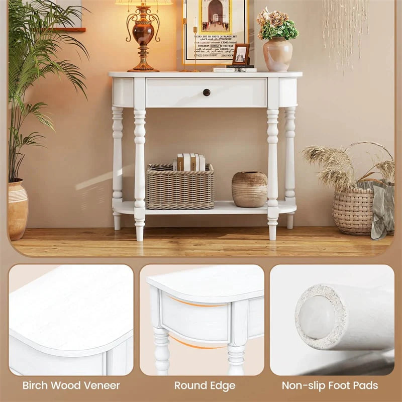 36" 2-Tier Retro Console Table with Storage Drawer & Open Shelf, Solid Wood Narrow Entryway Sofa Table for - Product image 19