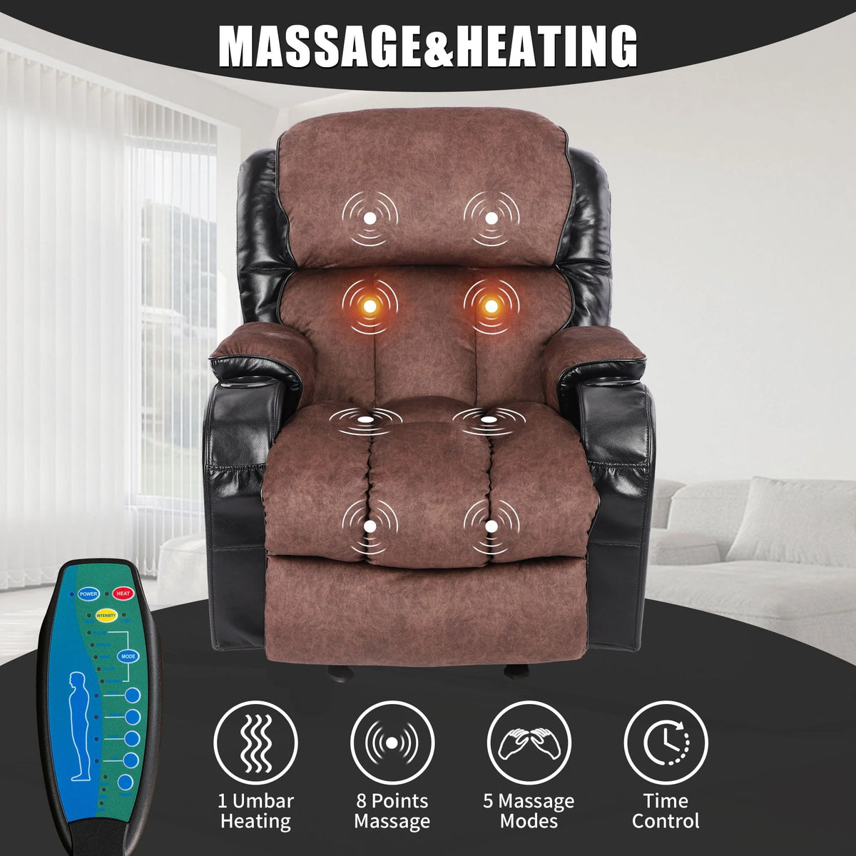 Leather Massage Recliner Chair, Modern Electric Power Rocker with Heated Massage, Ergonomic Lounge Chair - Product image 10