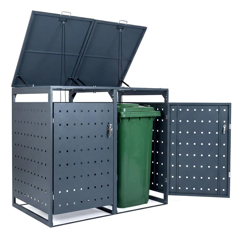 Outdoor Metal Garbage Bin Storage Shed for 2 Trash Cans, 44 Cu.Ft Double Trash Can Enclosure w/ Gas Struts - Product image 10