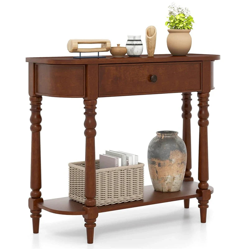 36" 2-Tier Retro Console Table with Storage Drawer & Open Shelf, Solid Wood Narrow Entryway Sofa Table for - Product image 1