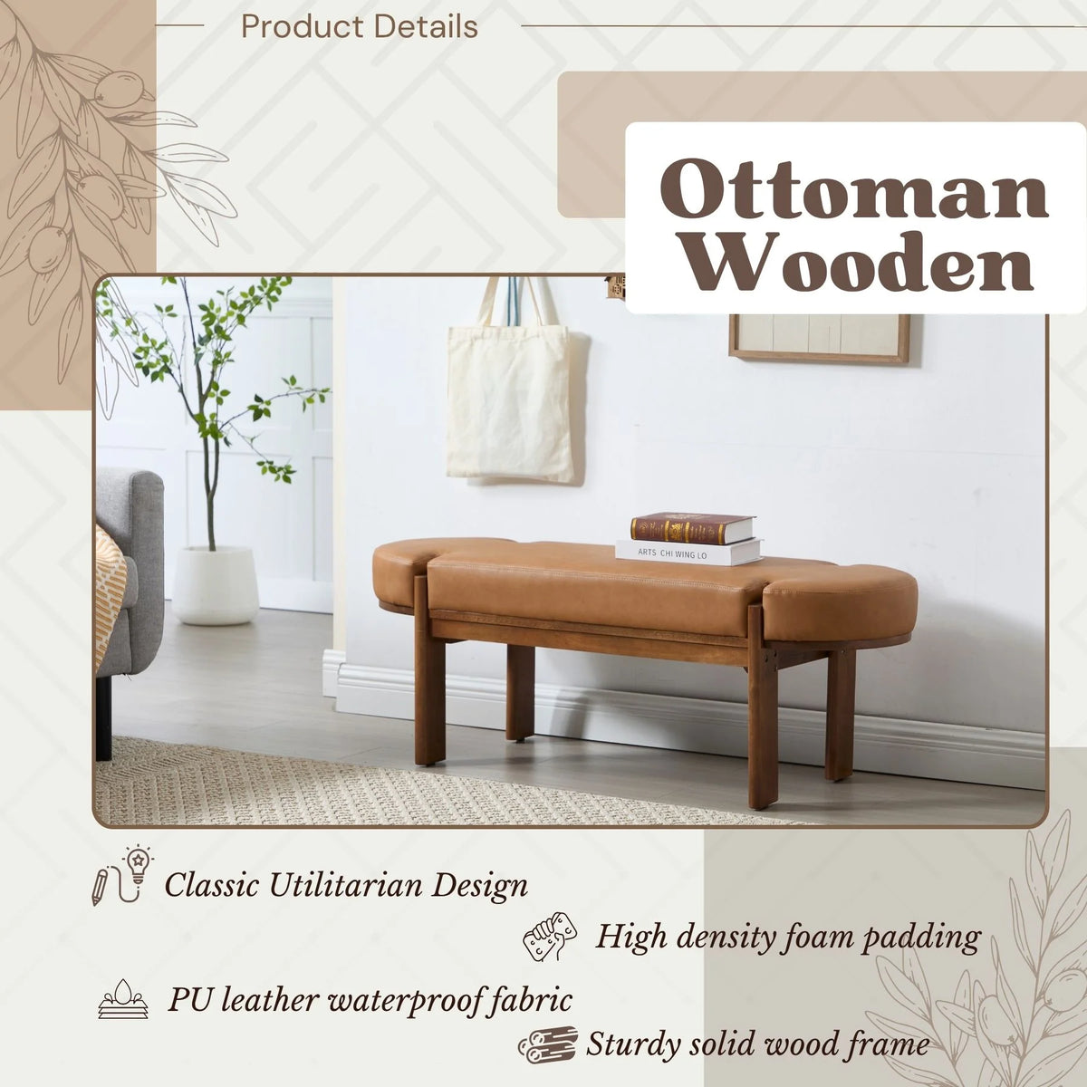 Dayalane 51" Modern Upholstered Bedroom Bench, Linen End of Bed Bench with Wooden Legs for Living Room - Product image 15