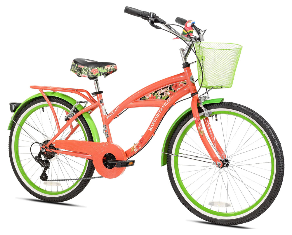 Margaritaville 24" Island Life Multi Speed Girl'S Bike, Coral/Green