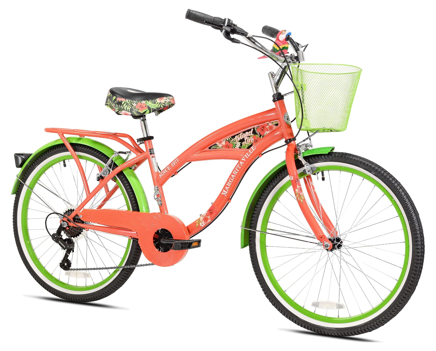 Margaritaville 24" Island Life Multi Speed Girl'S Bike, Coral/Green