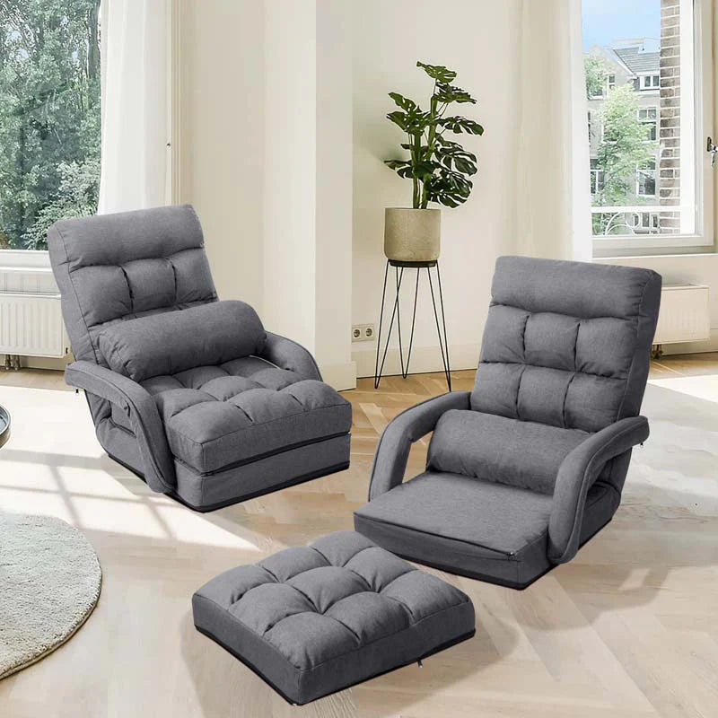 Folding Lazy Sofa Floor Chair with 6-Position Adjustable Backrest, Lumbar Pillow & Armrests - Product image 10