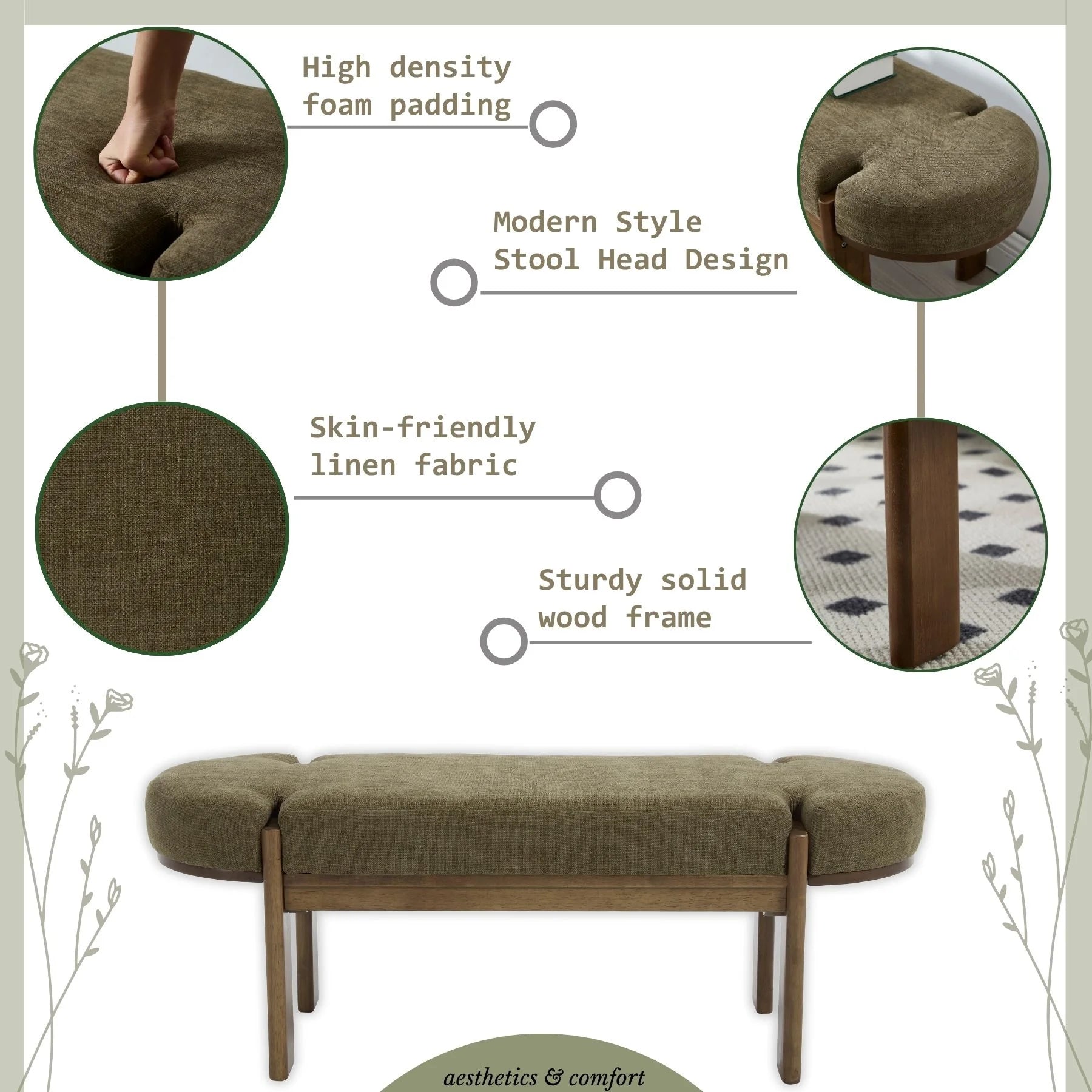 Dayalane 51" Modern Upholstered Bedroom Bench, Linen End of Bed Bench with Wooden Legs for Living Room - Product image 28