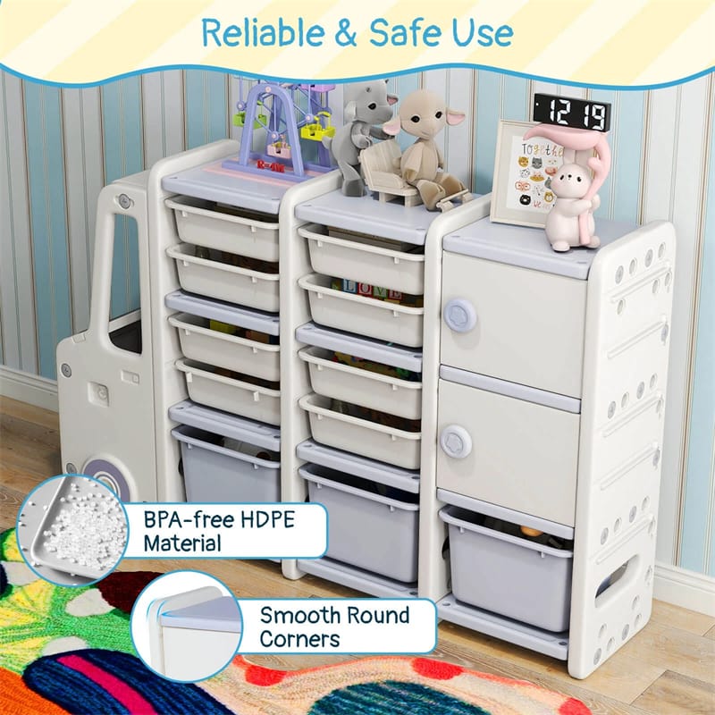 Truck-Shaped Kids Toy Storage Organizer with 11 Removable Bins, 2 Cabinets & Top Shelf - Product image 10
