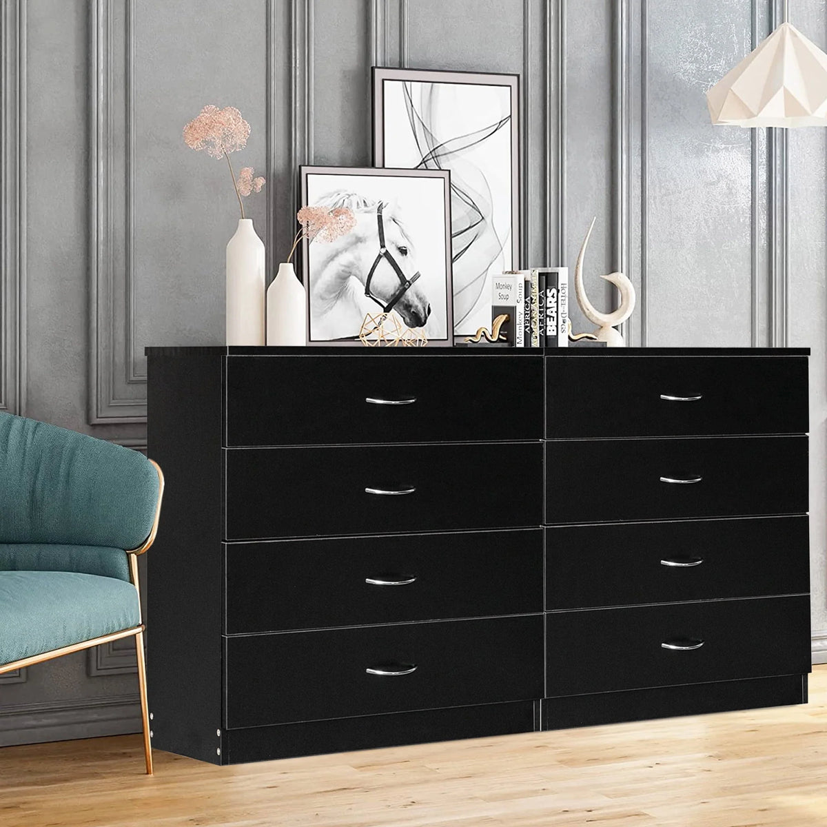 Segmart Black Chest of 4 Drawers, Wood Bedroom Furniture Chest Cabinet with Metal Handles for Kids Room - Product image 12