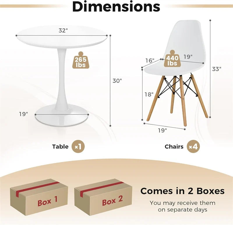 Modern 5-Piece Round Dining Table Set for 4, 32" Kitchen Table with 4 Chairs & Solid Wood Legs - Product image 12