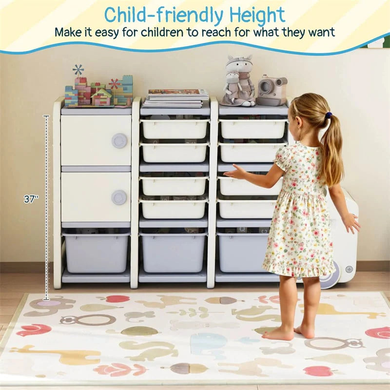 Truck-Shaped Kids Toy Storage Organizer with 11 Removable Bins, 2 Cabinets & Top Shelf - Product image 6