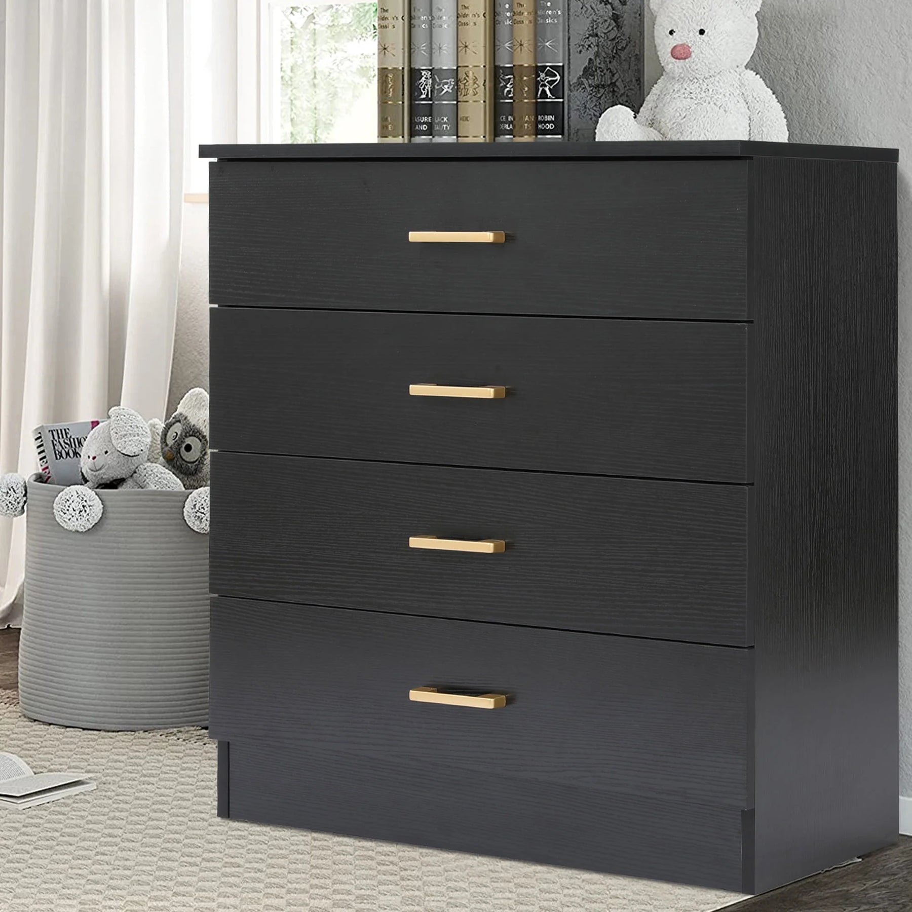 Segmart Black Chest of 4 Drawers, Wood Bedroom Furniture Chest Cabinet with Metal Handles for Kids Room - Product image 1