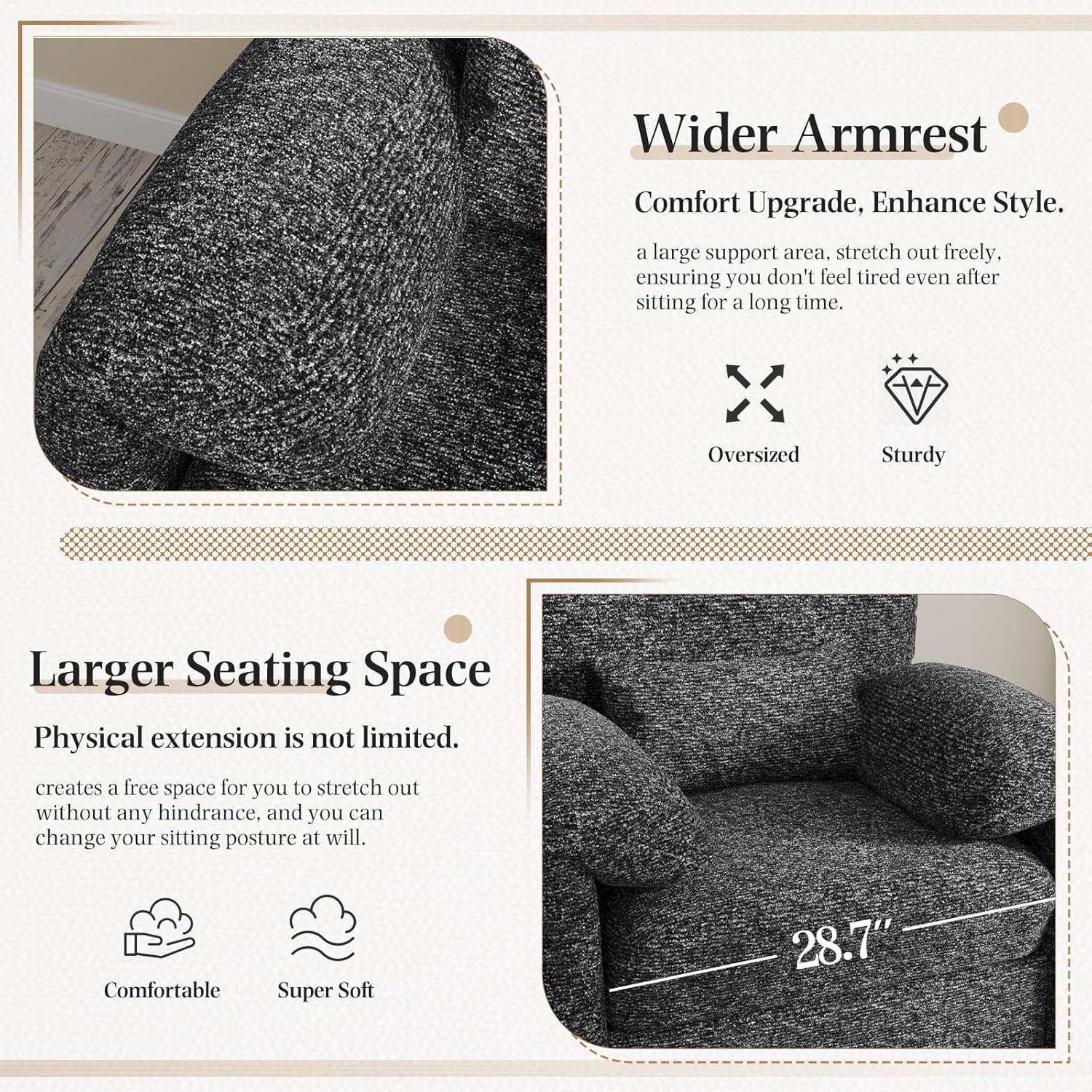 AECOJOY Oversized Armchair, Chenille Mid Century Accent Chair, Comfy Upholstered Single Sofa - Product image 4