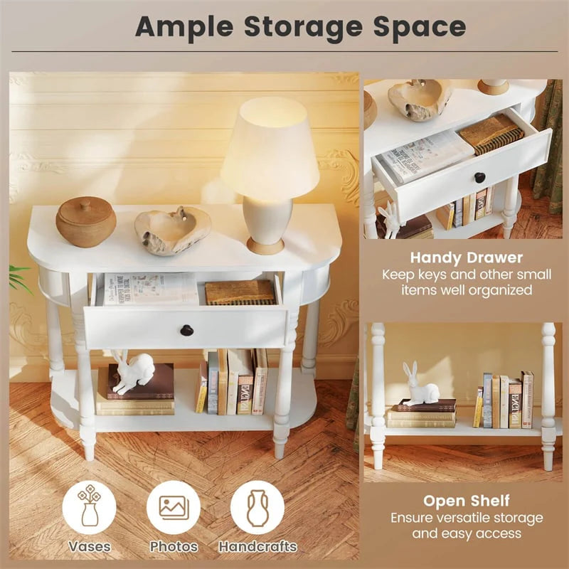 36" 2-Tier Retro Console Table with Storage Drawer & Open Shelf, Solid Wood Narrow Entryway Sofa Table for - Product image 17