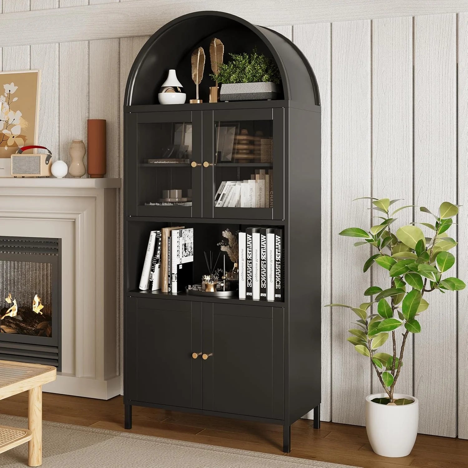 AECOJOY 73" Kitchen Pantry, Metal Arched Cabinet with Glass Door & Adjustable Shelves - Product image 8