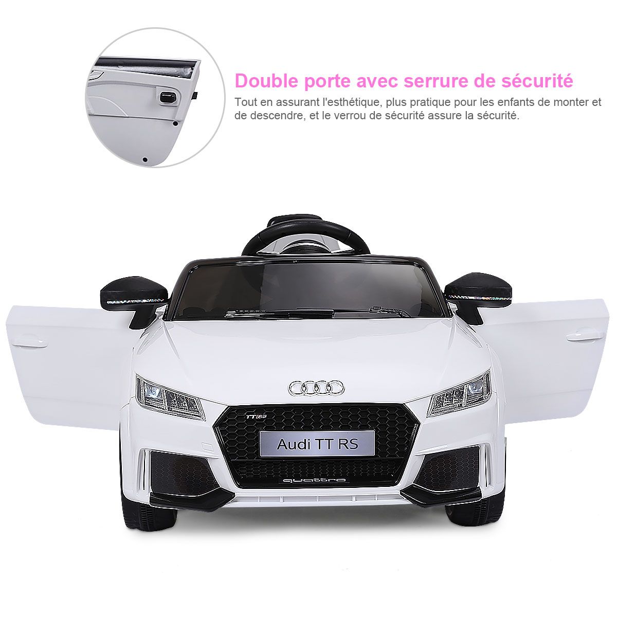 TTRS Electric Car for Children 12V Max. 5 Km/h Double Door with 2.4G Remote Control White/Red -