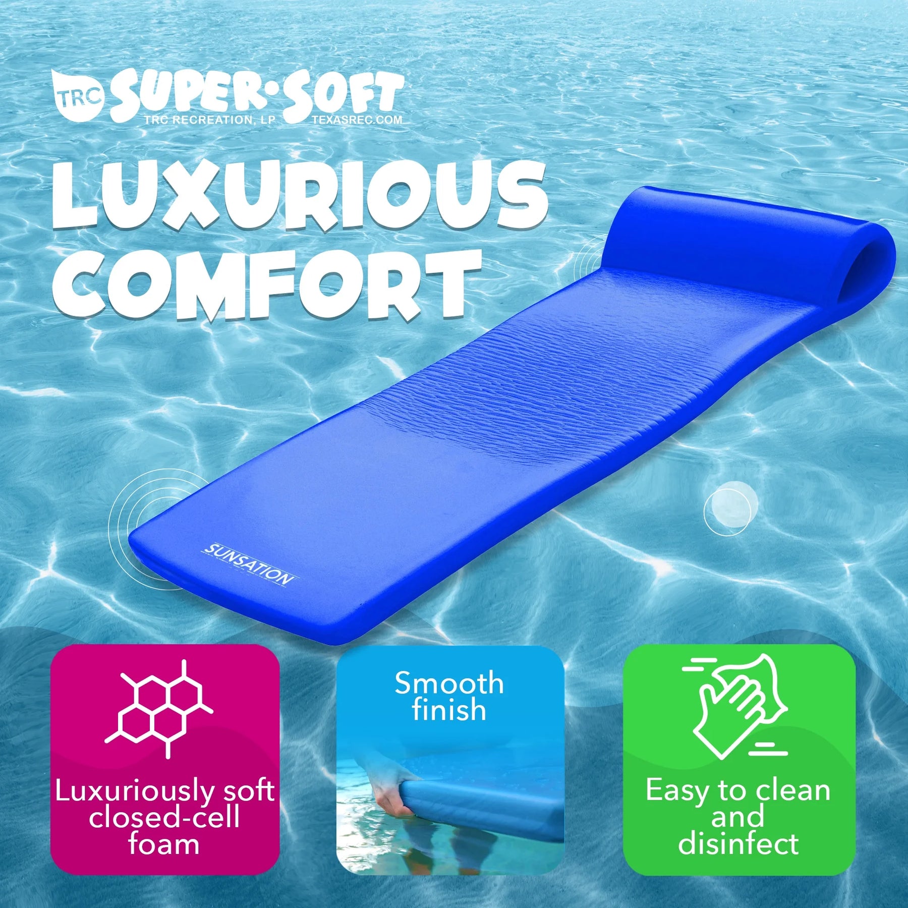 TRC Recreation Sunsation 1.75" Thick Foam Swimming Pool Lounge Float, Navy - Product image 67