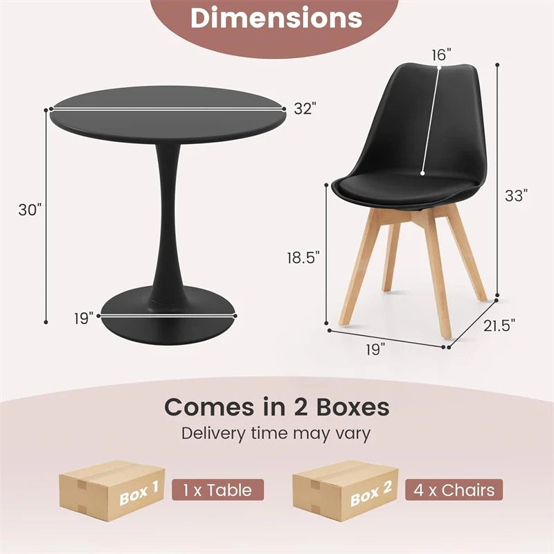 Modern 5-Piece Round Dining Table Set for 4, 32" Kitchen Table with 4 Chairs & Solid Wood Legs - Product image 17