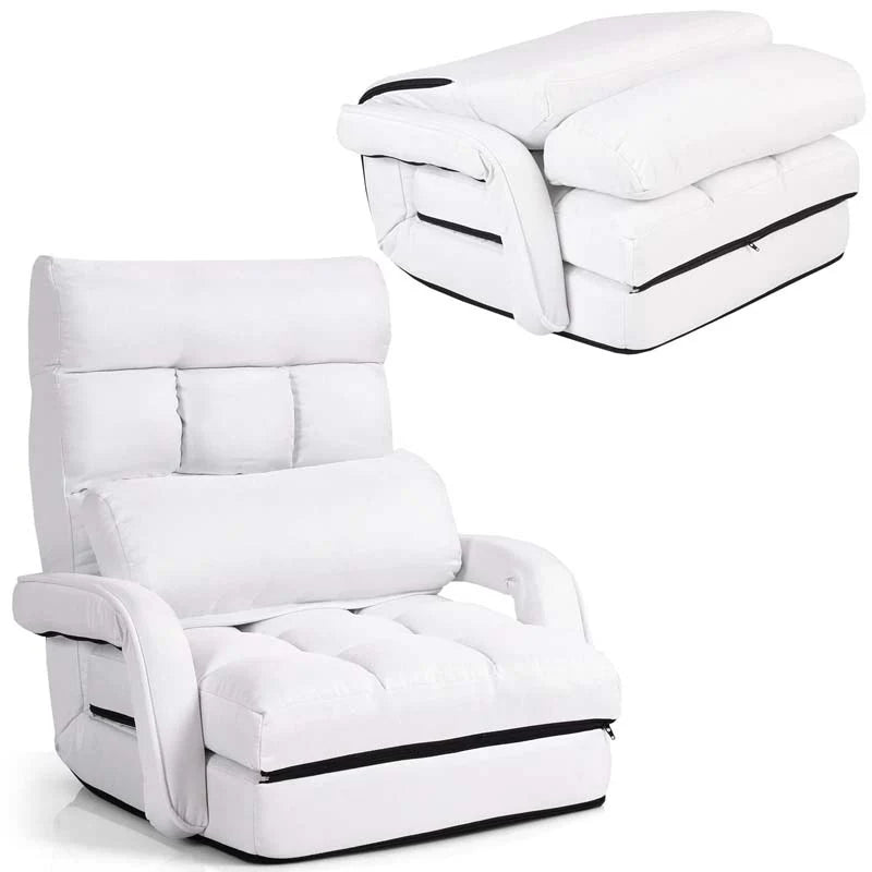 Folding Lazy Sofa Floor Chair with 6-Position Adjustable Backrest, Lumbar Pillow & Armrests - Product image 1