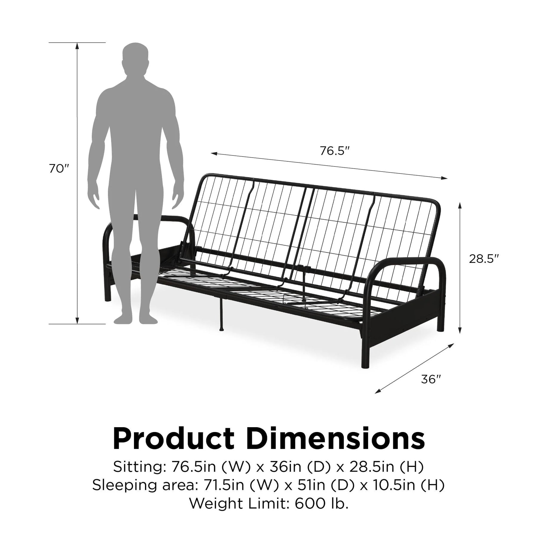 DHP Vermont Metal Futon Frame, Black - Product image 2