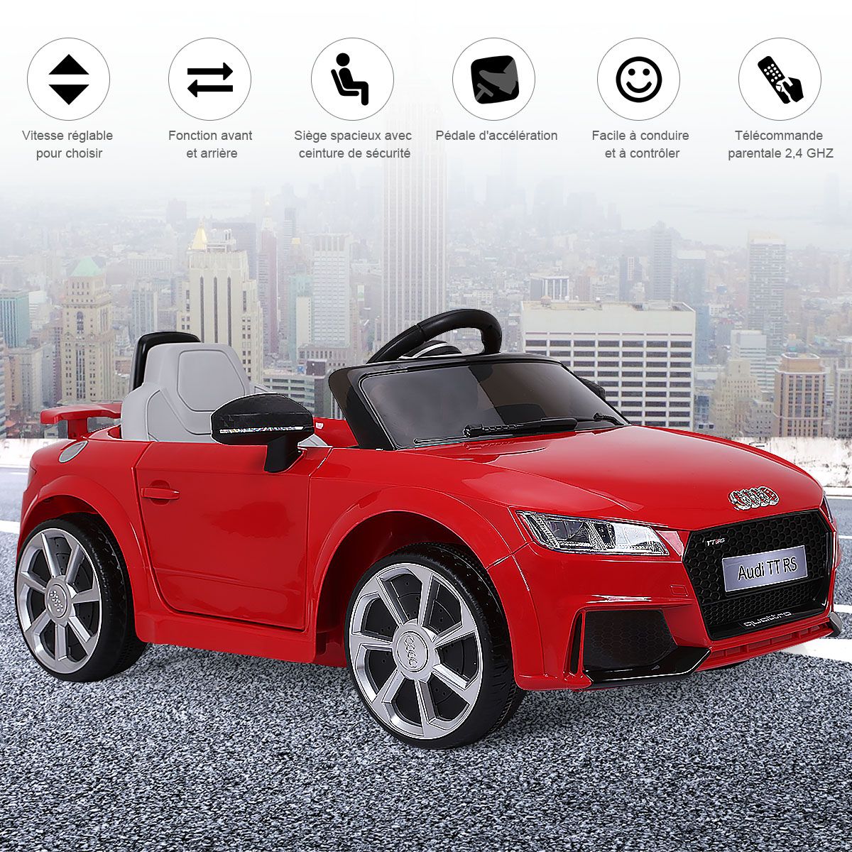 TTRS Electric Car for Children 12V Max. 5 Km/h Double Door with 2.4G Remote Control White/Red -