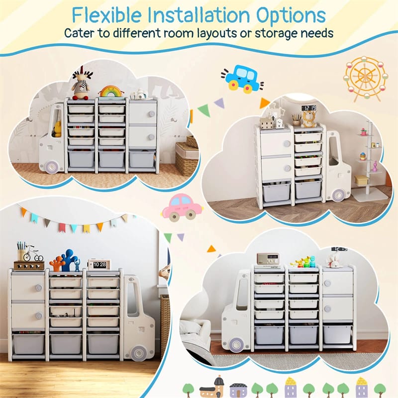 Truck-Shaped Kids Toy Storage Organizer with 11 Removable Bins, 2 Cabinets & Top Shelf - Product image 11