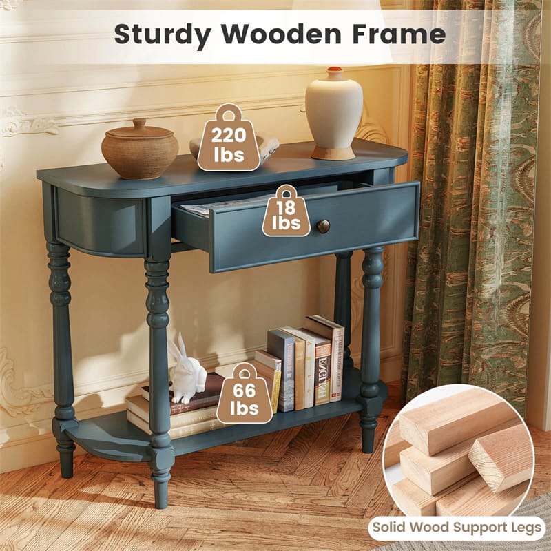 36" 2-Tier Retro Console Table with Storage Drawer & Open Shelf, Solid Wood Narrow Entryway Sofa Table for - Product image 29