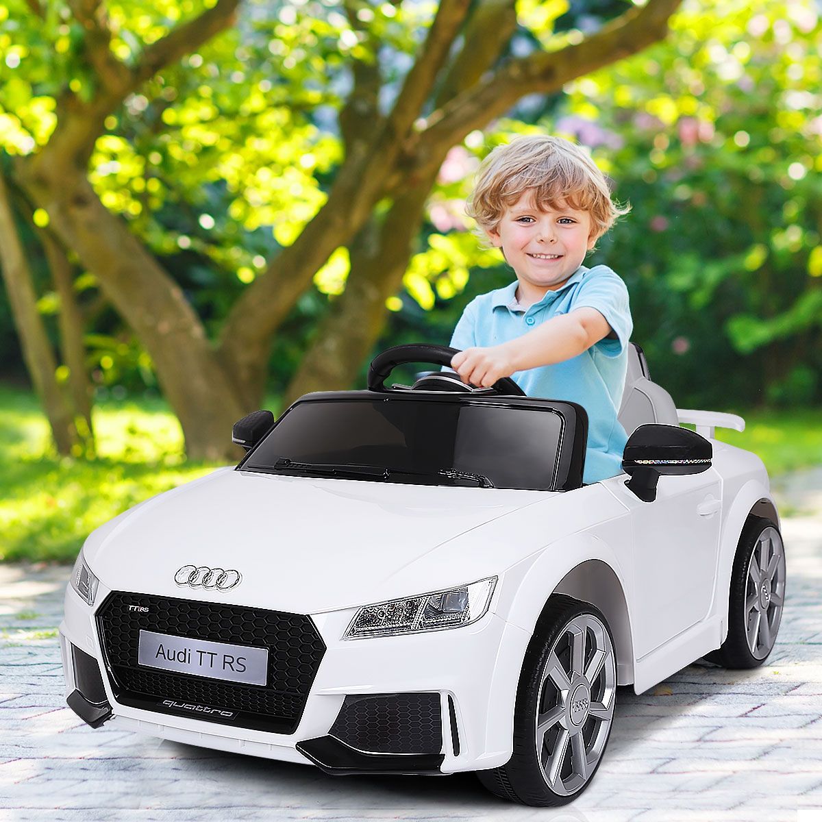 TTRS Electric Car for Children 12V Max. 5 Km/h Double Door with 2.4G Remote Control White/Red -
