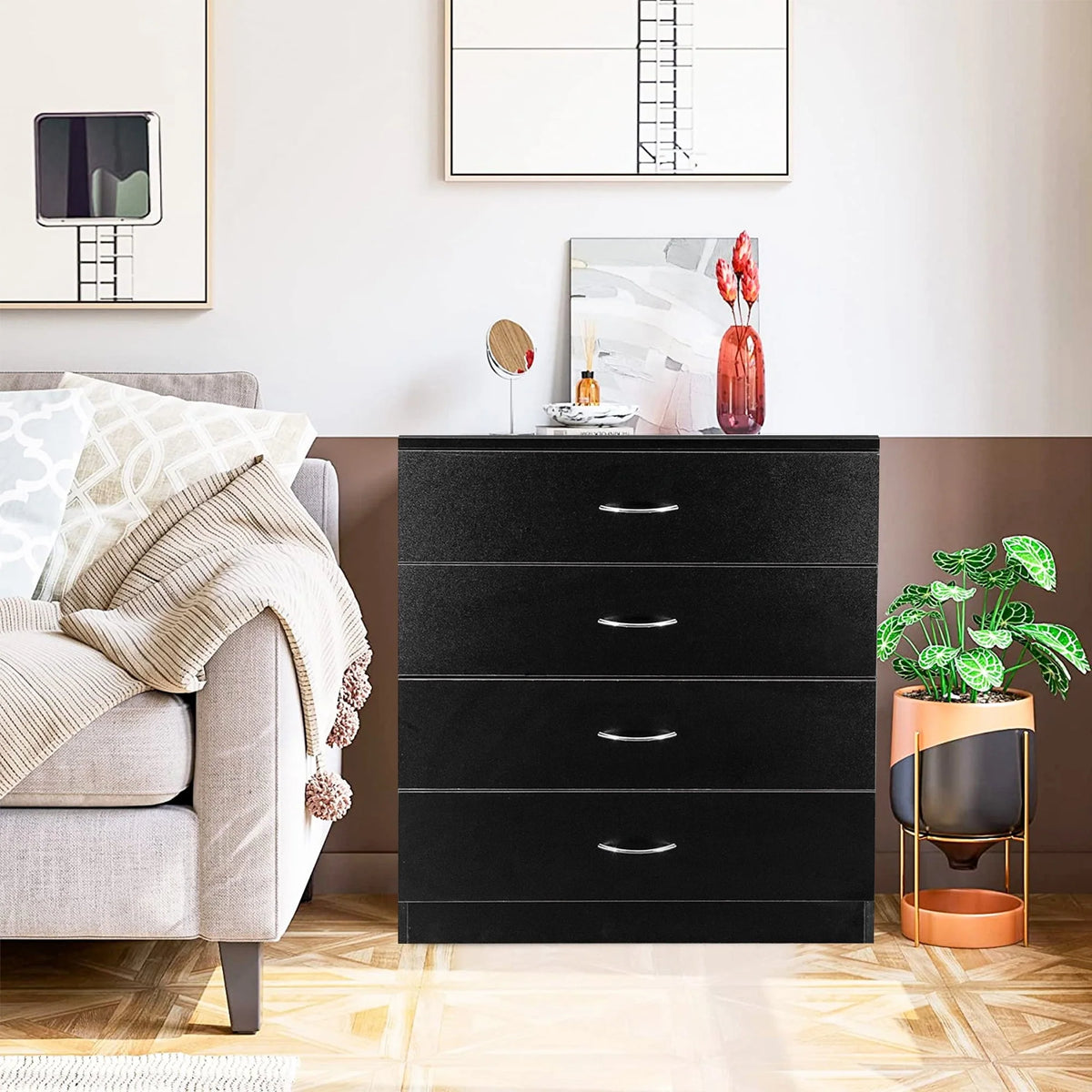 Segmart Black Chest of 4 Drawers, Wood Bedroom Furniture Chest Cabinet with Metal Handles for Kids Room - Product image 10