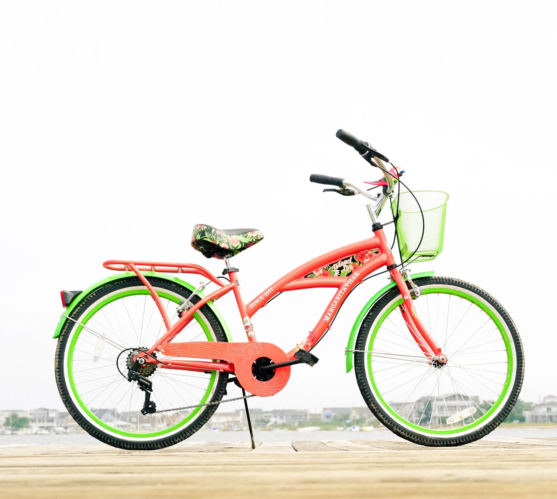 Margaritaville 24" Island Life Multi Speed Girl'S Bike, Coral/Green