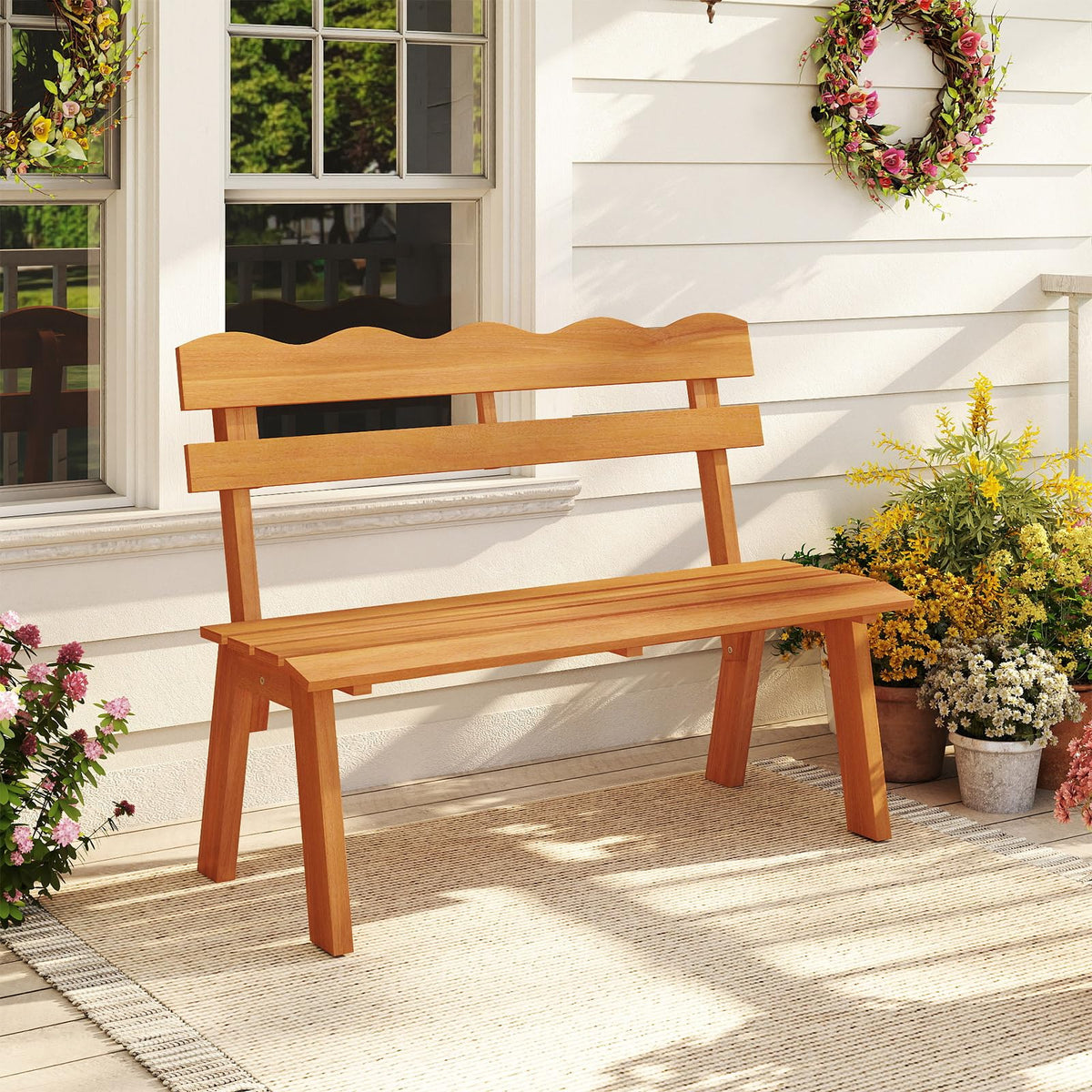 Tangkula 2 Person Patio Garden Bench with Waved Backrest and Slatted Seat - Product image 2