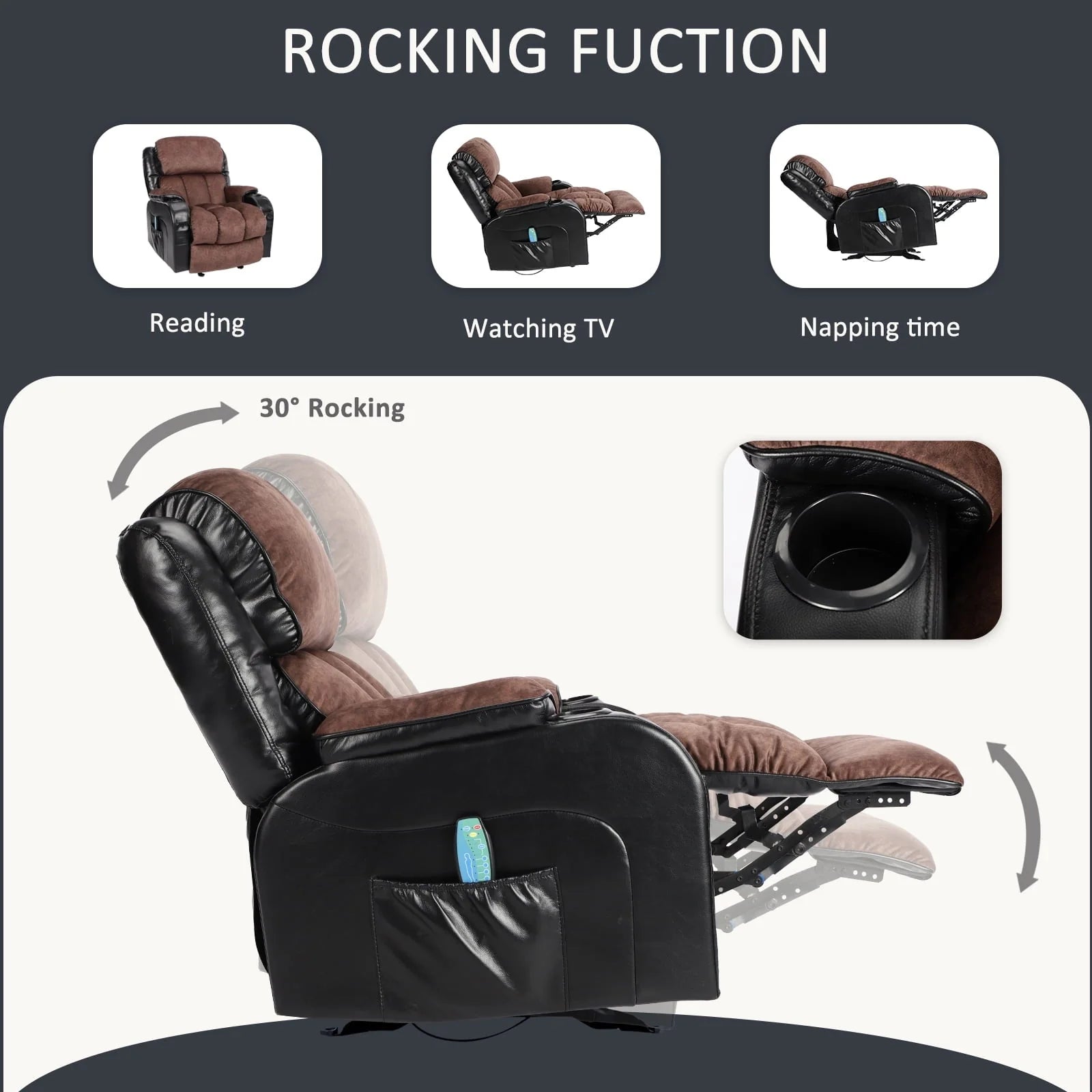 Leather Massage Recliner Chair, Modern Electric Power Rocker with Heated Massage, Ergonomic Lounge Chair - Product image 11