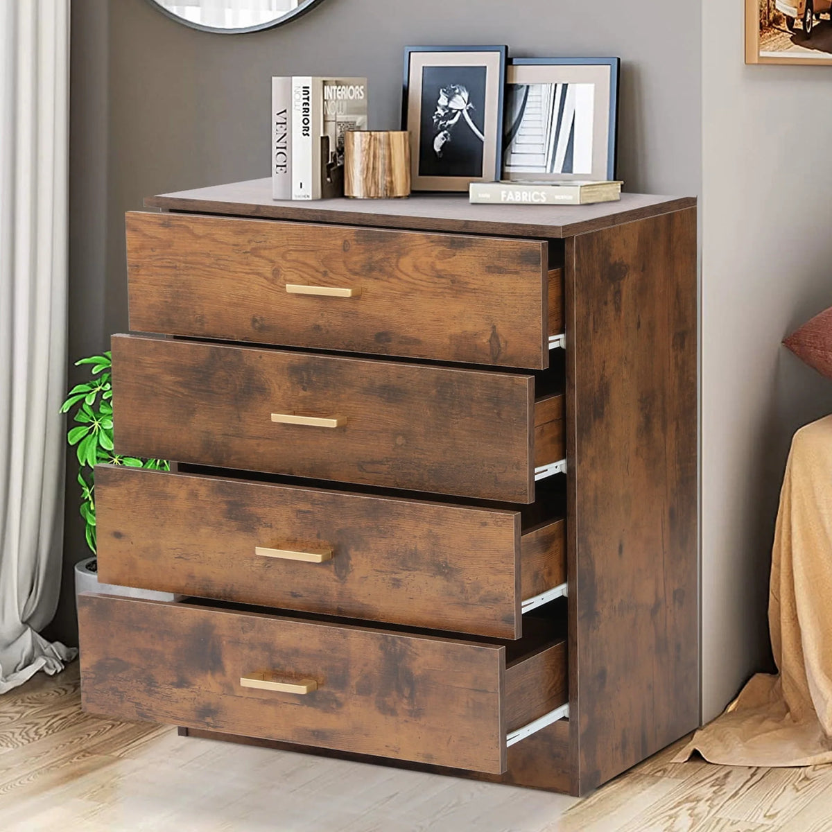 Segmart Black Chest of 4 Drawers, Wood Bedroom Furniture Chest Cabinet with Metal Handles for Kids Room - Product image 3