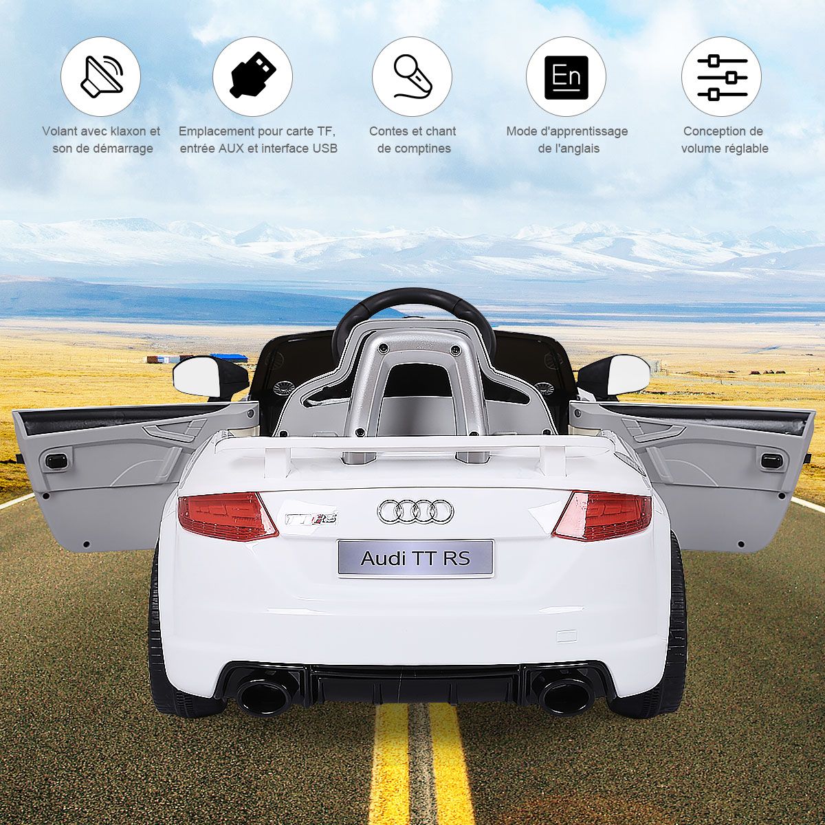 TTRS Electric Car for Children 12V Max. 5 Km/h Double Door with 2.4G Remote Control White/Red -