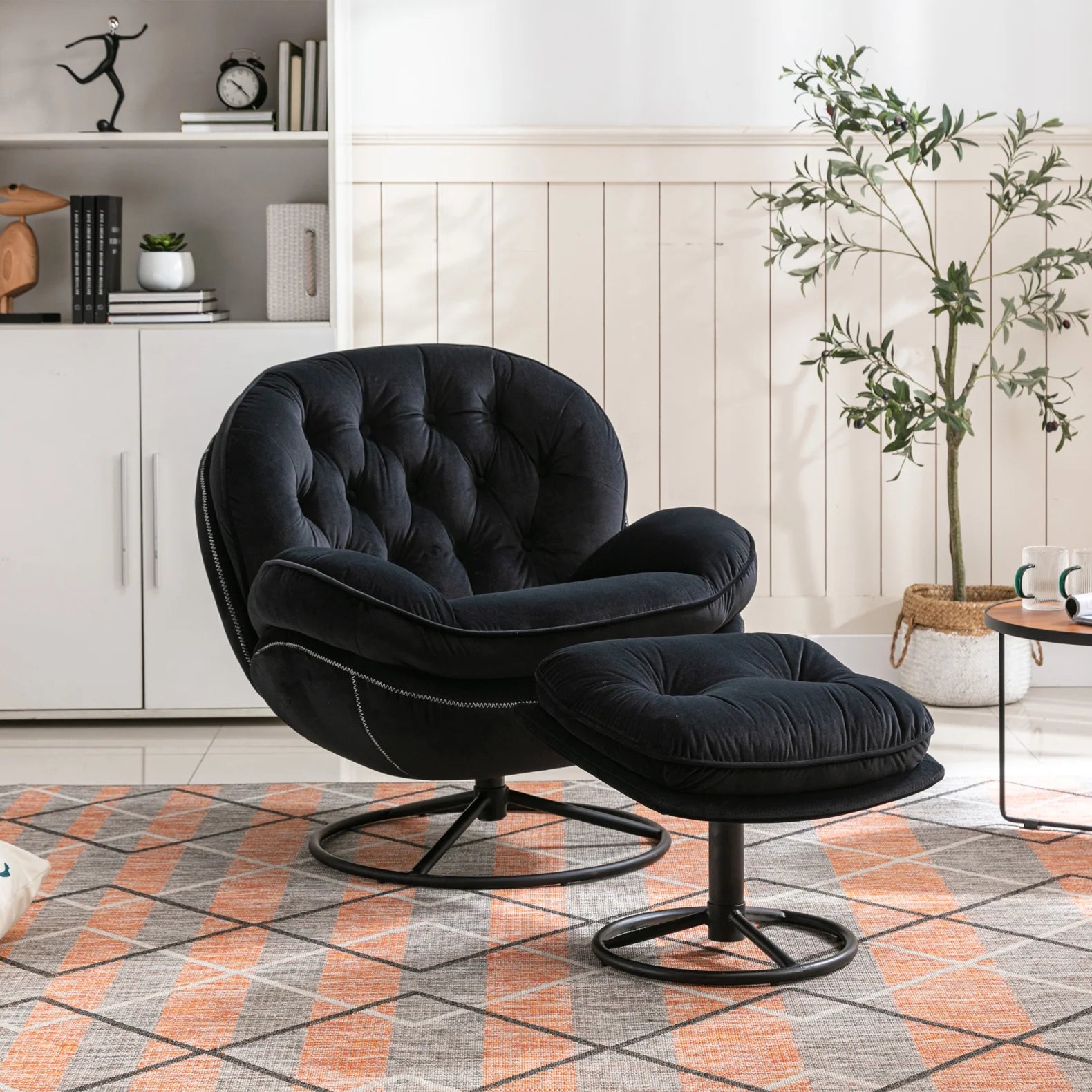 Velvet Swivel Accent Chair with Ottoman, Modern Chaise Lounge Chair with Metal Frame and Footstool - Product image 19