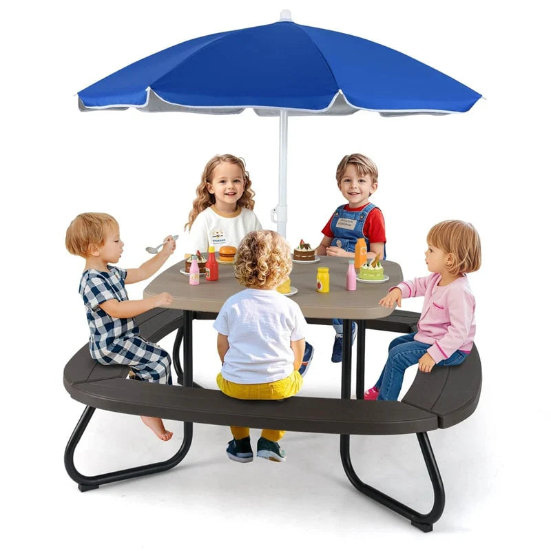 8-Person Kids Picnic Table Bench Set with Removable & Foldable Umbrella - Product image 1