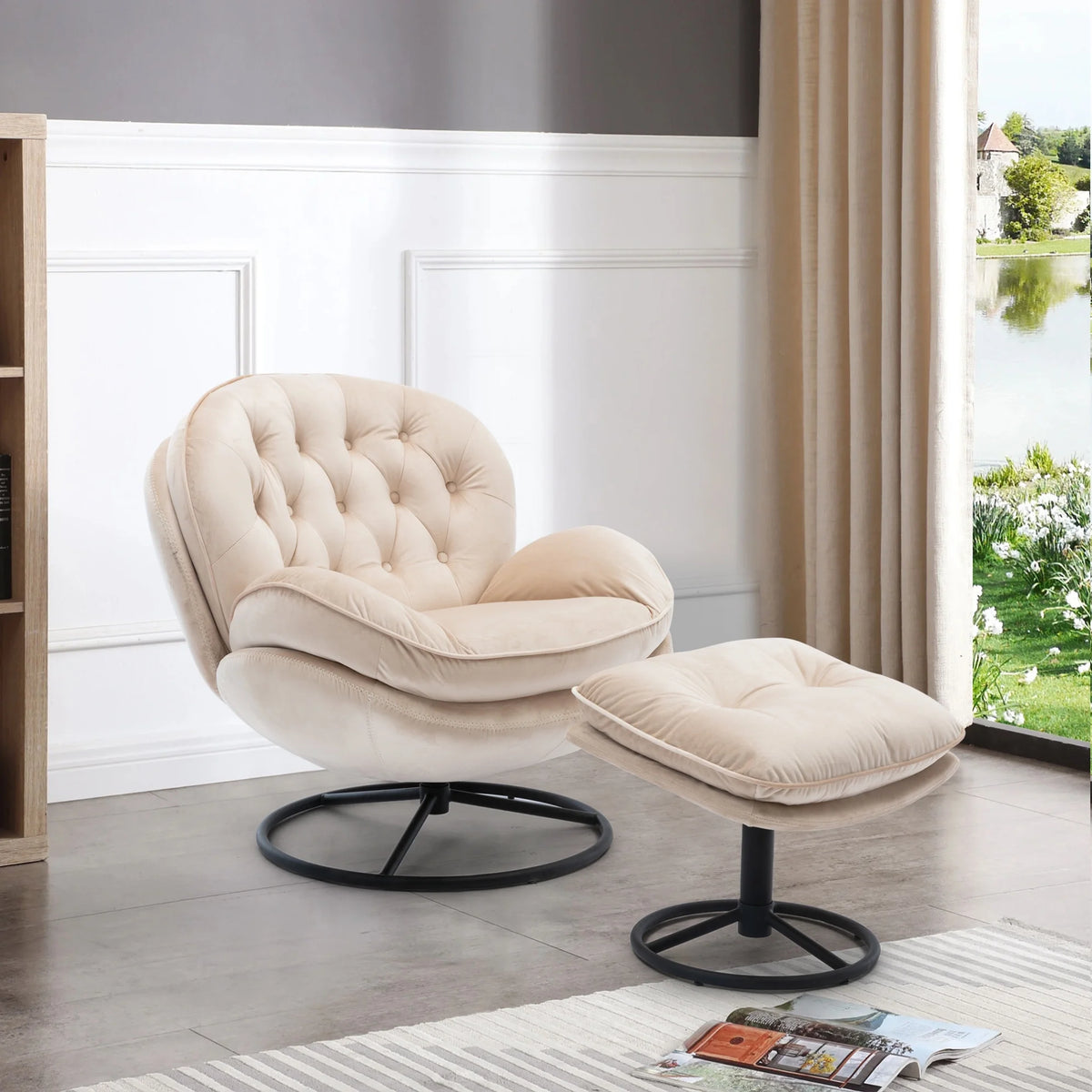 Velvet Swivel Accent Chair with Ottoman, Modern Chaise Lounge Chair with Metal Frame and Footstool - Product image 12
