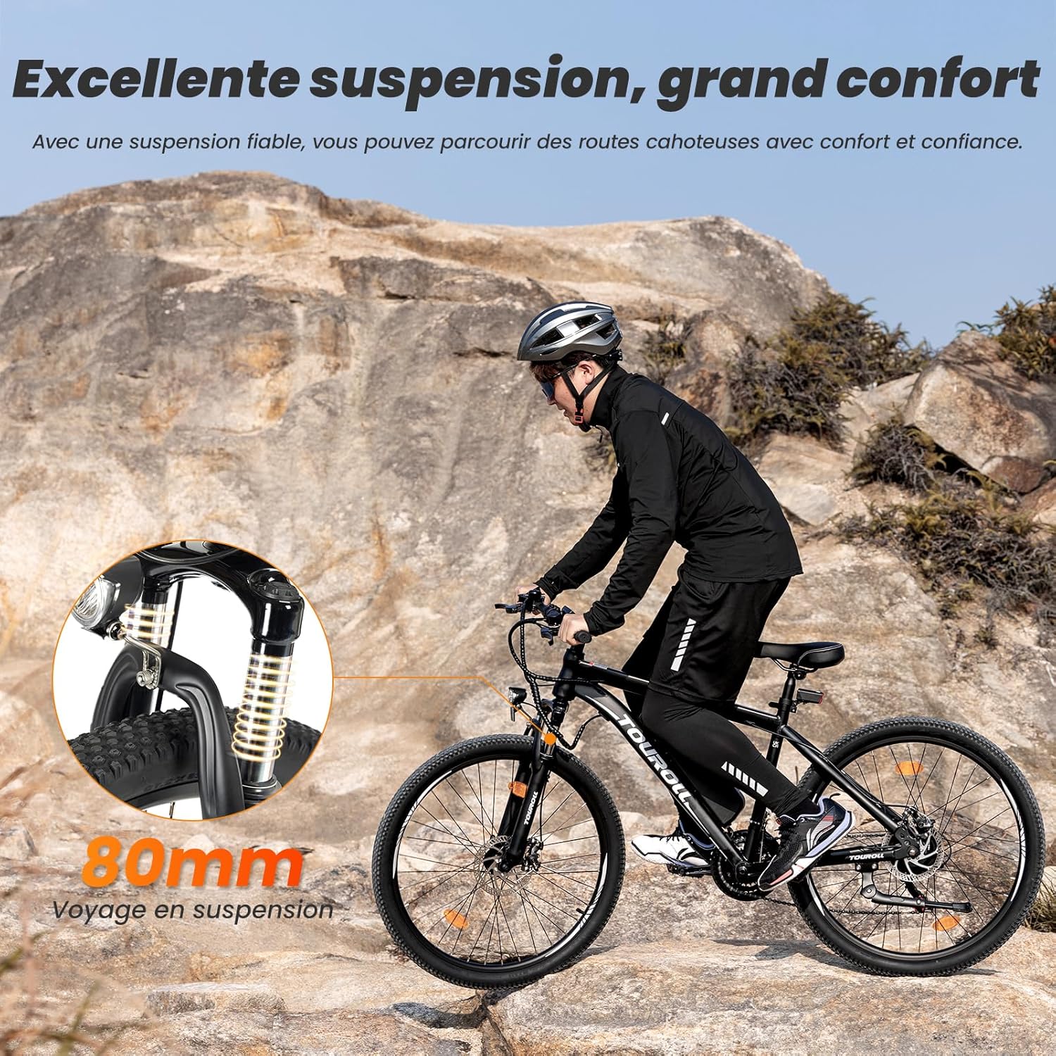 Touroll U1 Electric Bike, 26"/29" Electric Mountain Bike for Adults, 250 W Electric Mountain Bike, 13AH Removable Battery, Range 65 km, 21 Speed ​​E-Bike