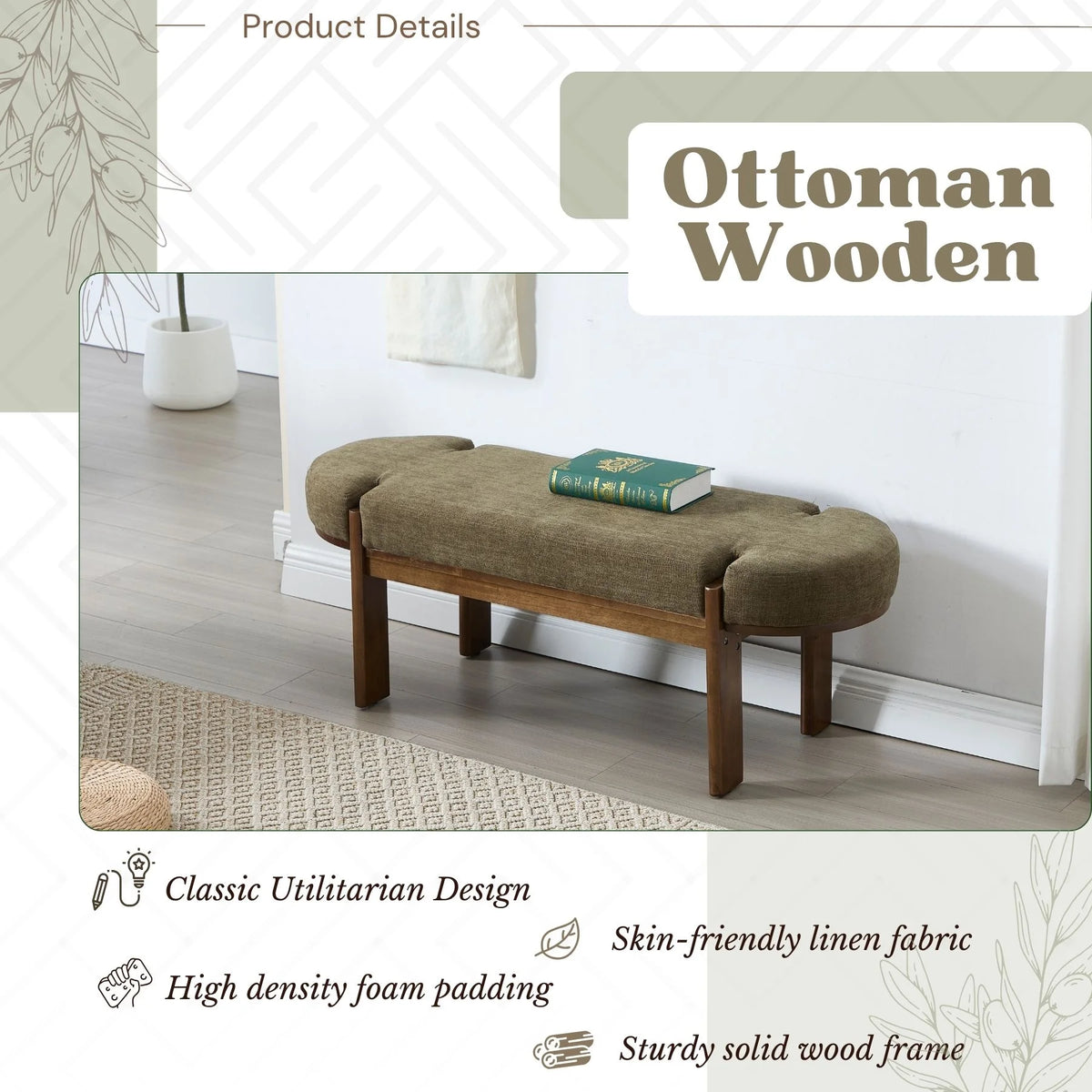Dayalane 51" Modern Upholstered Bedroom Bench, Linen End of Bed Bench with Wooden Legs for Living Room - Product image 22