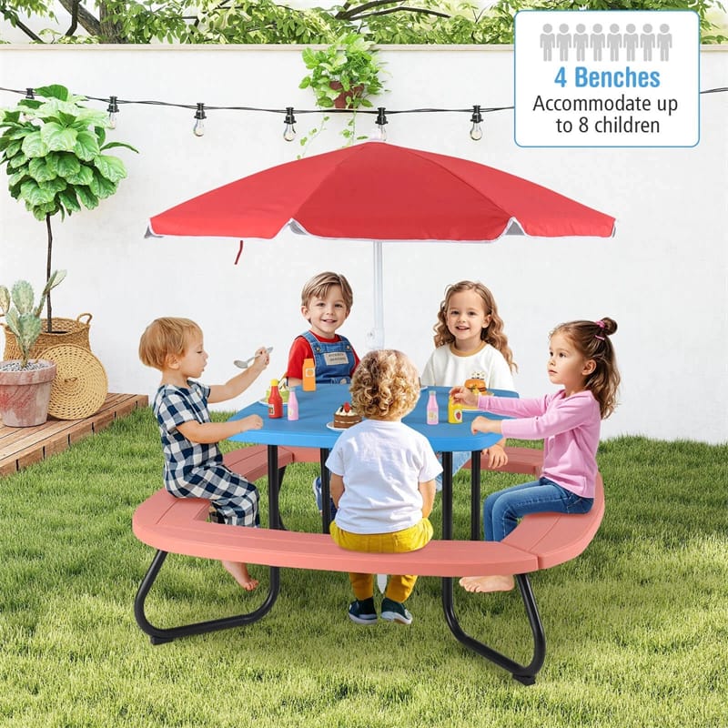 8-Person Kids Picnic Table Bench Set with Removable & Foldable Umbrella - Product image 25