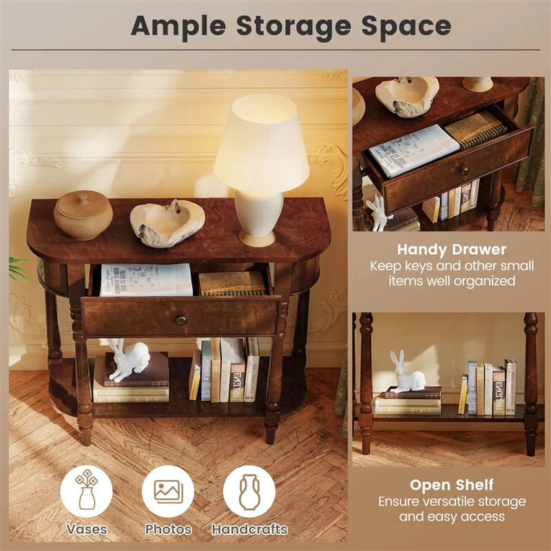 36" 2-Tier Retro Console Table with Storage Drawer & Open Shelf, Solid Wood Narrow Entryway Sofa Table for - Product image 8