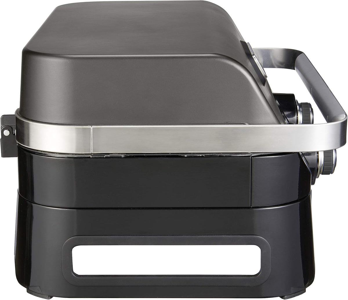Attitude2go, Low Smoke Tabletop Barbecue, Portable BBQ, with Lid, Thermometer, and Cast Iron Grill, Power Supply: CV 470 Plus Gas Cartridge, Gray