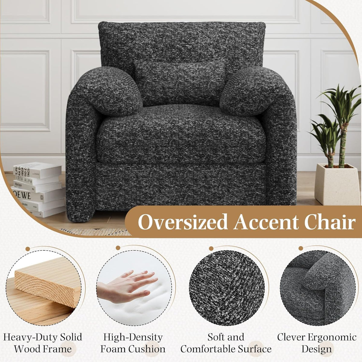 AECOJOY Oversized Armchair, Chenille Mid Century Accent Chair, Comfy Upholstered Single Sofa - Product image 5