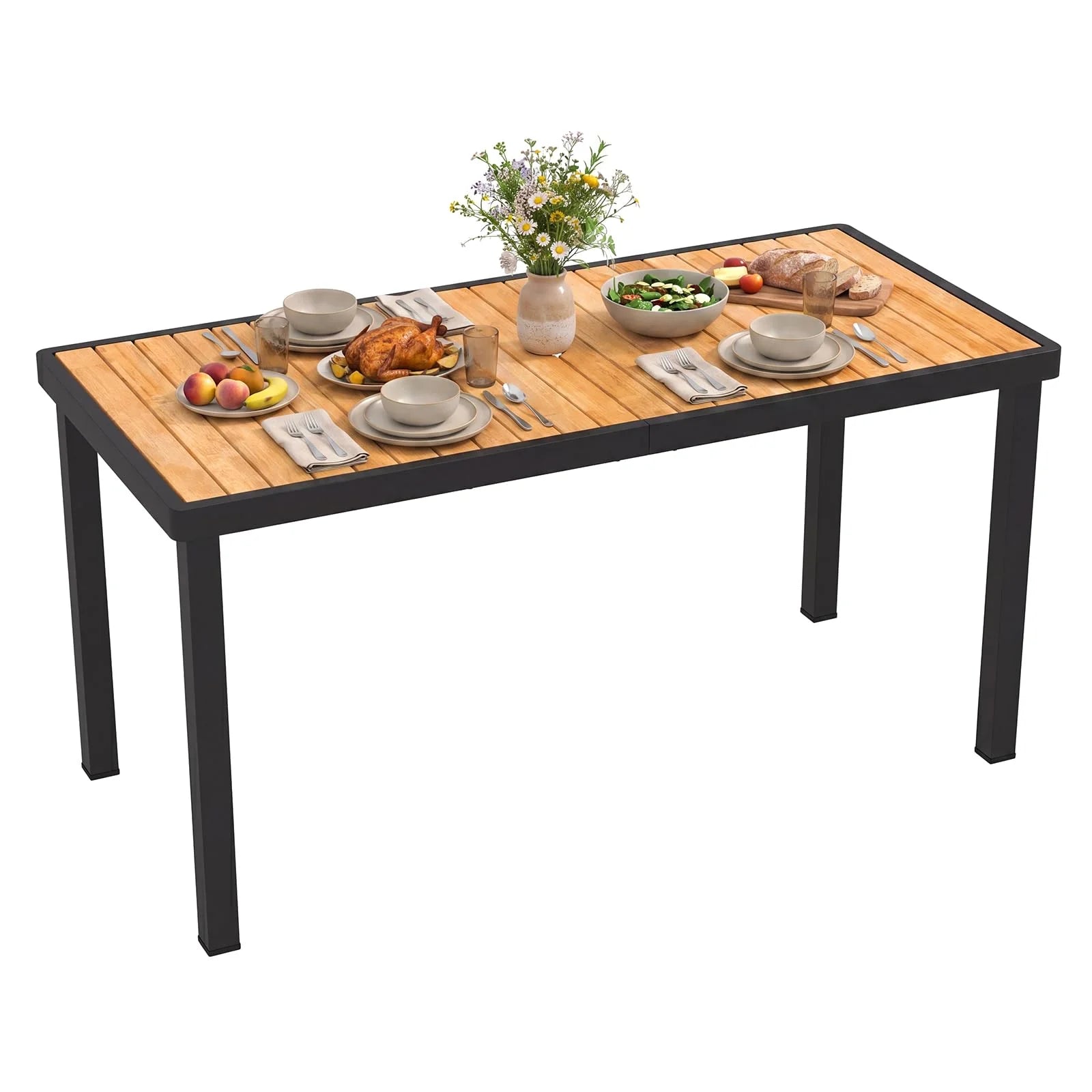 Tangkula 58" Rectangular Patio Dining Table for 6 Acacia Wood Outdoor Table - Product image 1