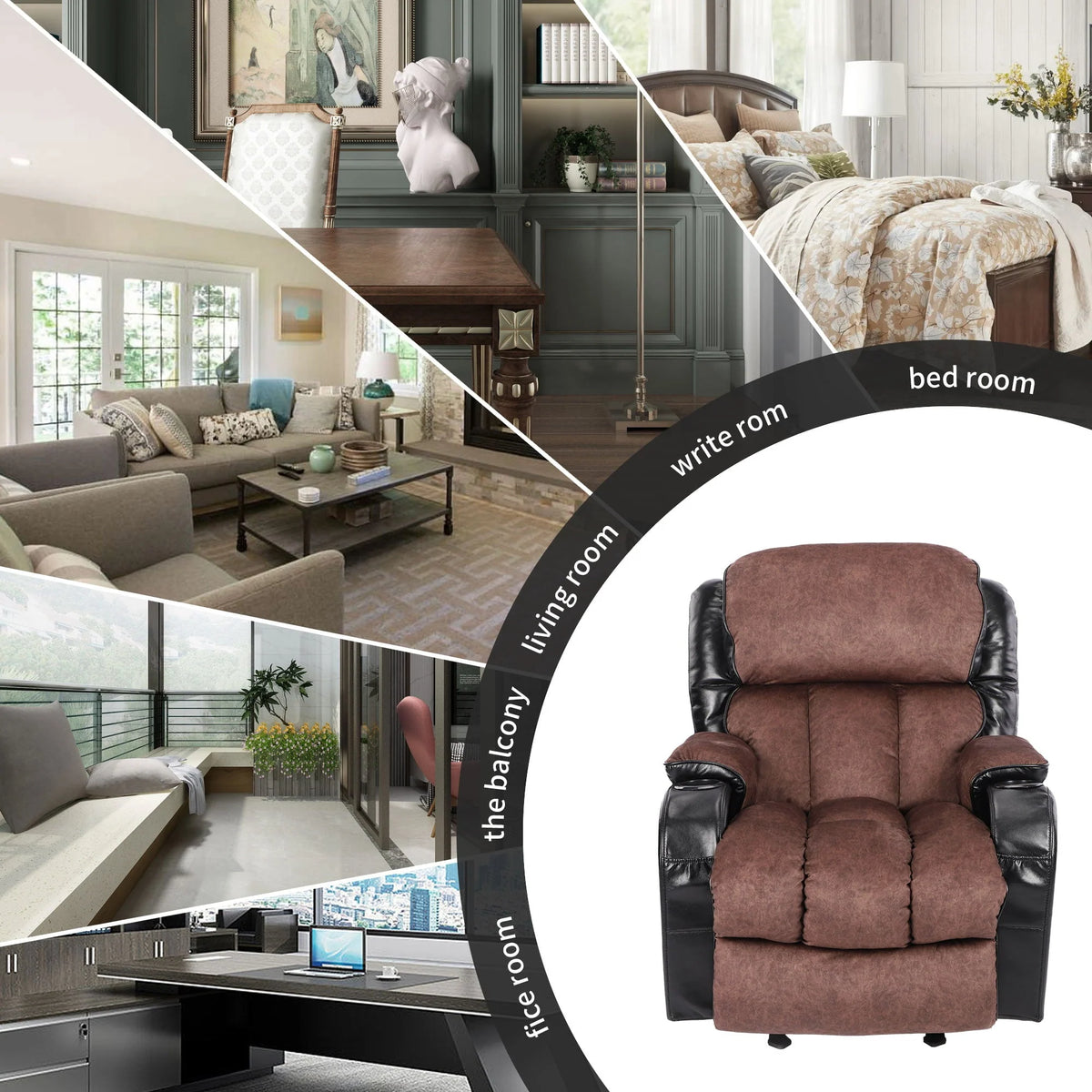 Leather Massage Recliner Chair, Modern Electric Power Rocker with Heated Massage, Ergonomic Lounge Chair - Product image 14