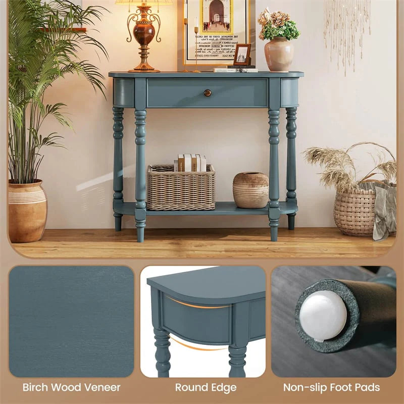 36" 2-Tier Retro Console Table with Storage Drawer & Open Shelf, Solid Wood Narrow Entryway Sofa Table for - Product image 28