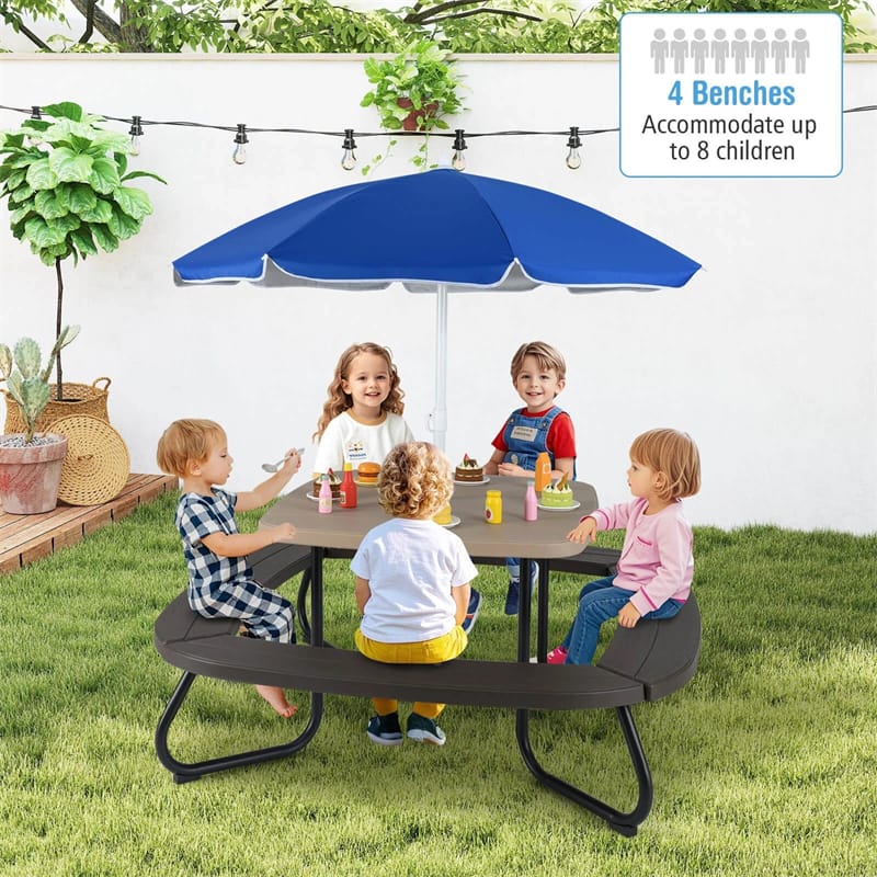 8-Person Kids Picnic Table Bench Set with Removable & Foldable Umbrella - Product image 3