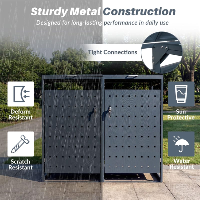Outdoor Metal Garbage Bin Storage Shed for 2 Trash Cans, 44 Cu.Ft Double Trash Can Enclosure w/ Gas Struts - Product image 8