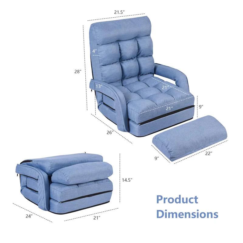 Folding Lazy Sofa Floor Chair with 6-Position Adjustable Backrest, Lumbar Pillow & Armrests - Product image 36