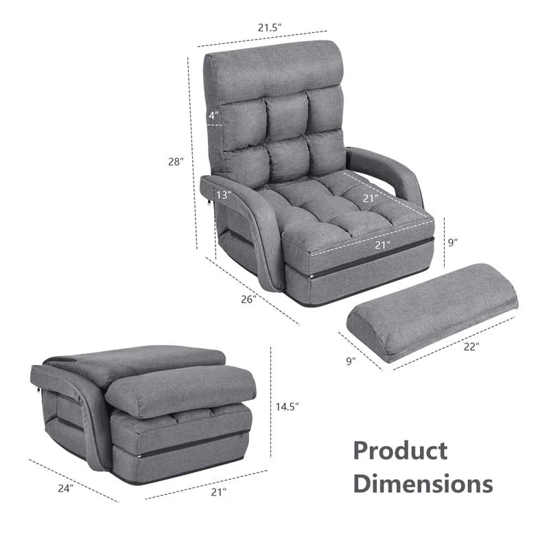 Folding Lazy Sofa Floor Chair with 6-Position Adjustable Backrest, Lumbar Pillow & Armrests - Product image 18