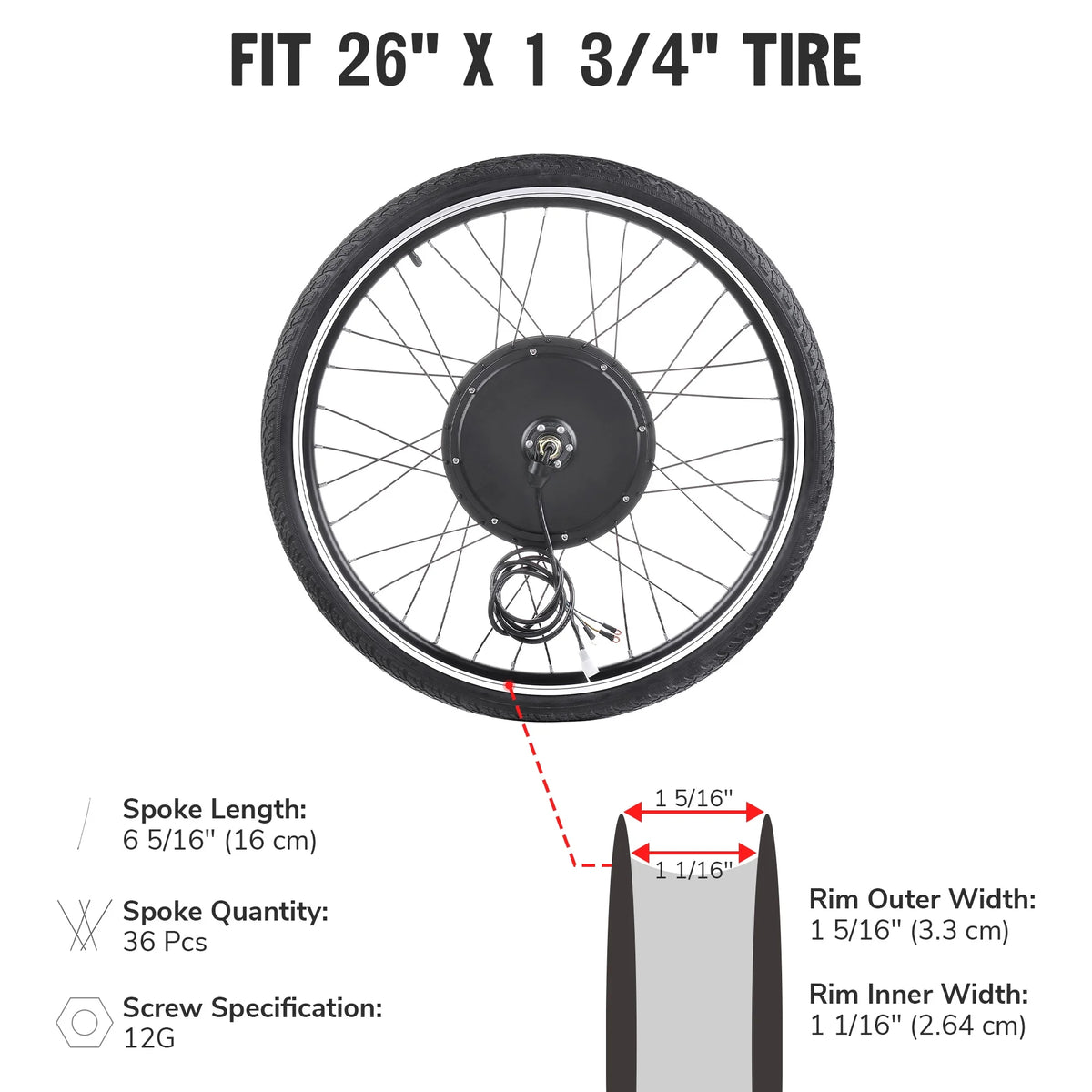 Yescom Electric Bike Conversion Kit 48V 1000W 26" Front Wheel E - Bike Conversion Kit Dual Mode Controller - Product image 8