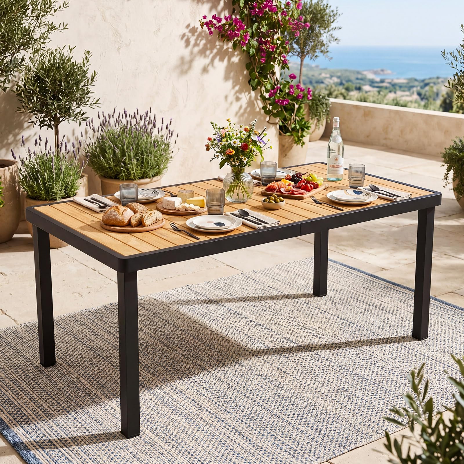 Tangkula 58" Rectangular Patio Dining Table for 6 Acacia Wood Outdoor Table - Product image 9